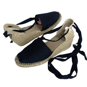 Diegos® Authentic Black Carmen High Wedge Espadrilles Spain Size 38/7.5